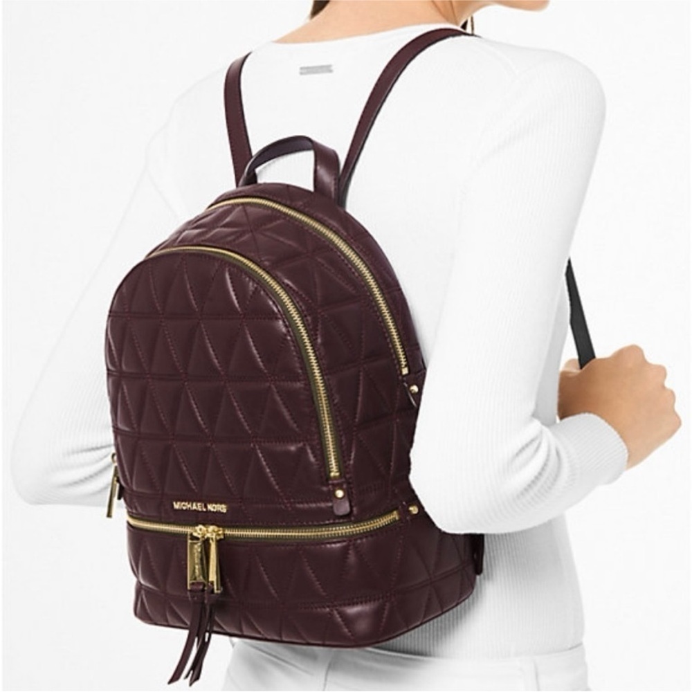 Michael Kors Rhea Medium Quilted Leather Backpack In Barolo
